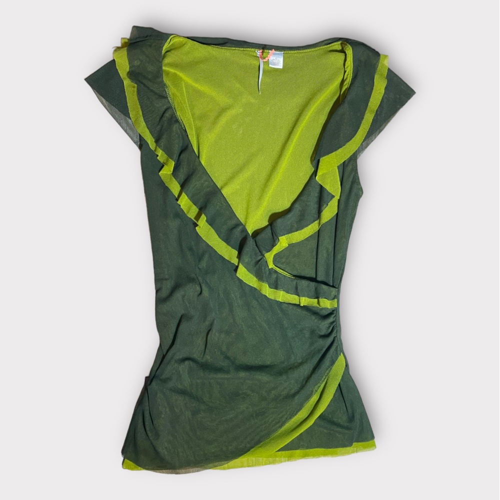 Anthropologie Two Tone Green Ruched Top